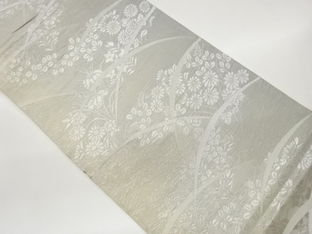 JAPANESE FUKURO OBI FOR SUMMER / WOVEN AUTUMN FLOWERS